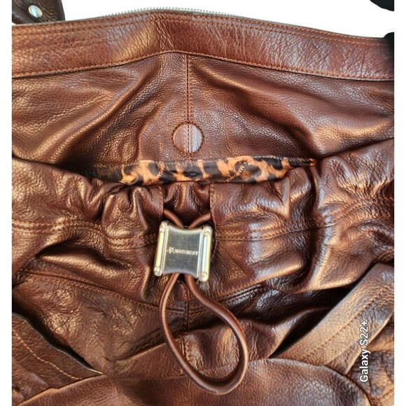 B. Makowsky Brown Genuine Leather Shoulder Bag With Leopard Print Lining & Multi - Picture 6 of 10